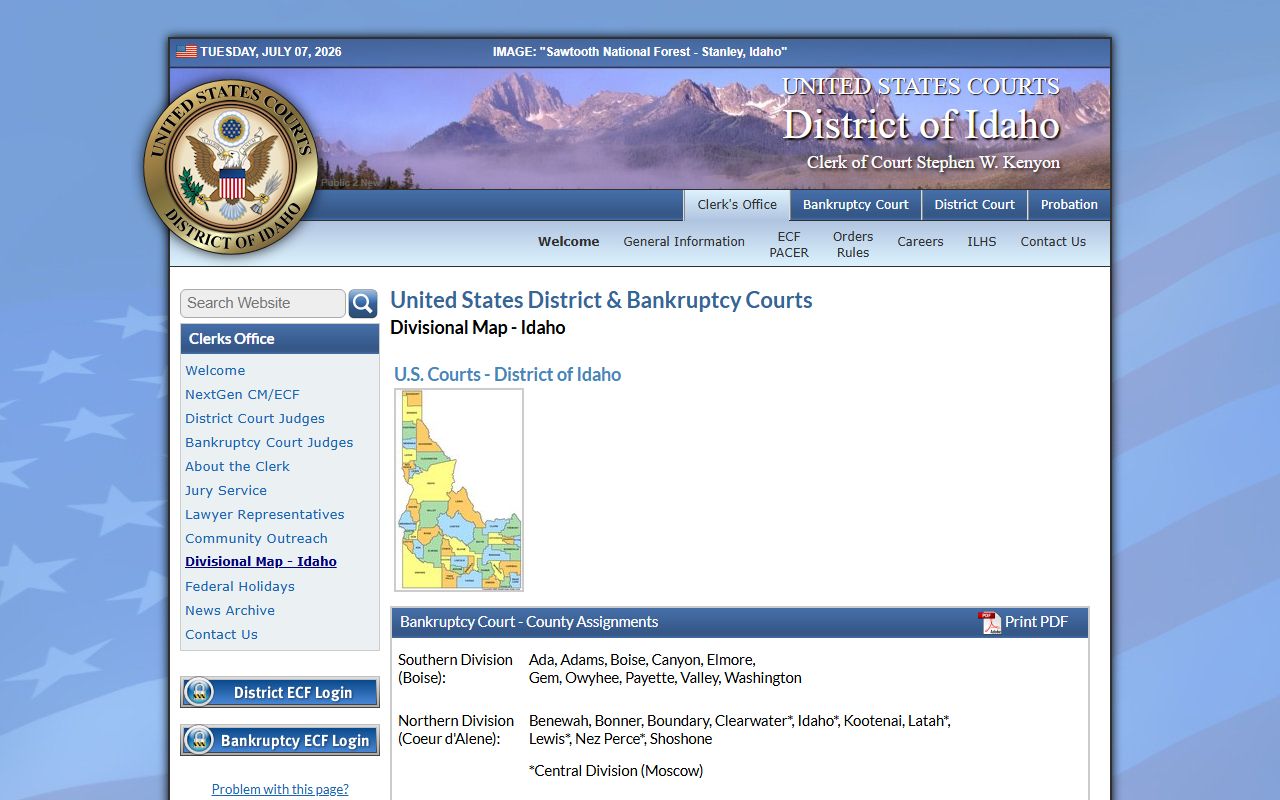 Gooding County court dockets District of Idaho divisional map