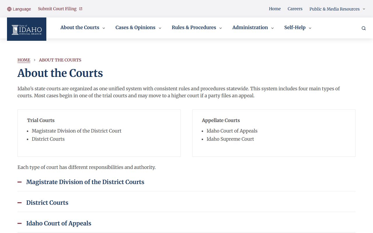 Gooding County court records Idaho court structure page