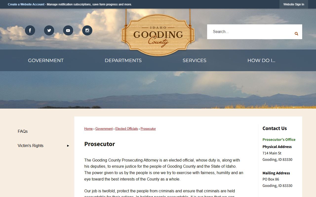 Gooding County criminal court records Prosecutor page