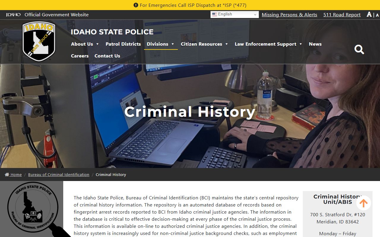Gooding County criminal court records ISP criminal history page