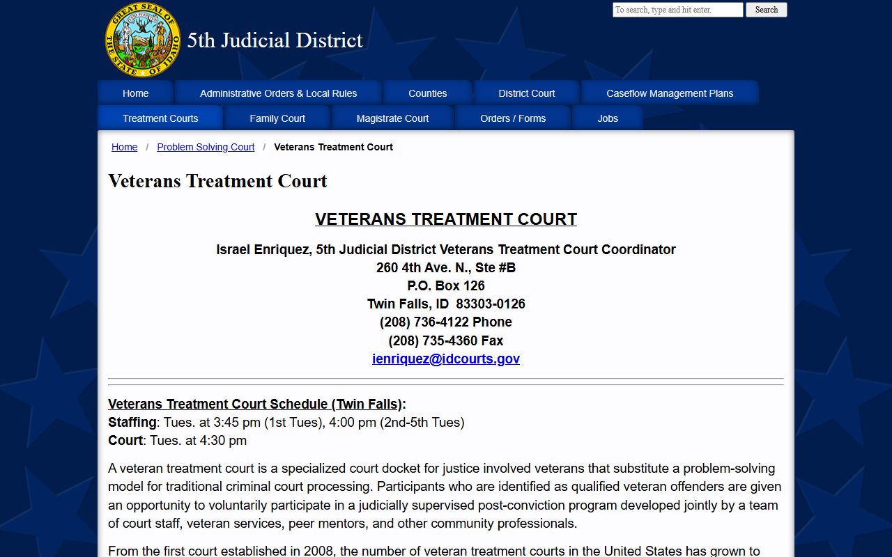 Gooding County District Court Fifth District veterans treatment court information