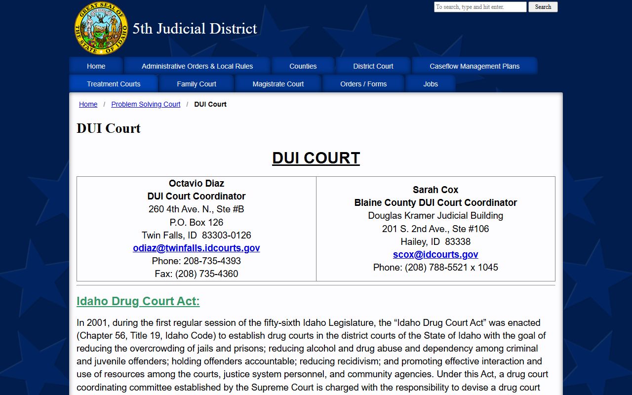 Gooding County District Court Fifth District DUI court information