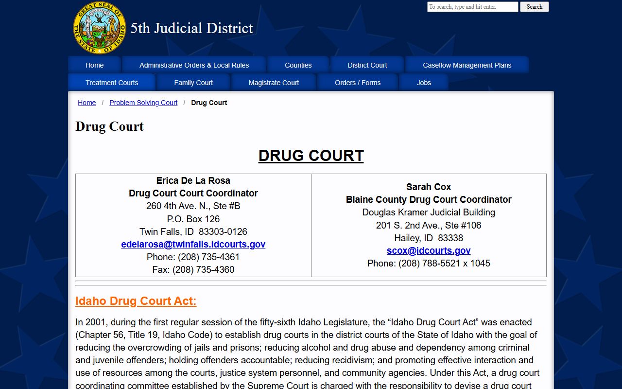 Gooding County District Court Fifth District drug court information