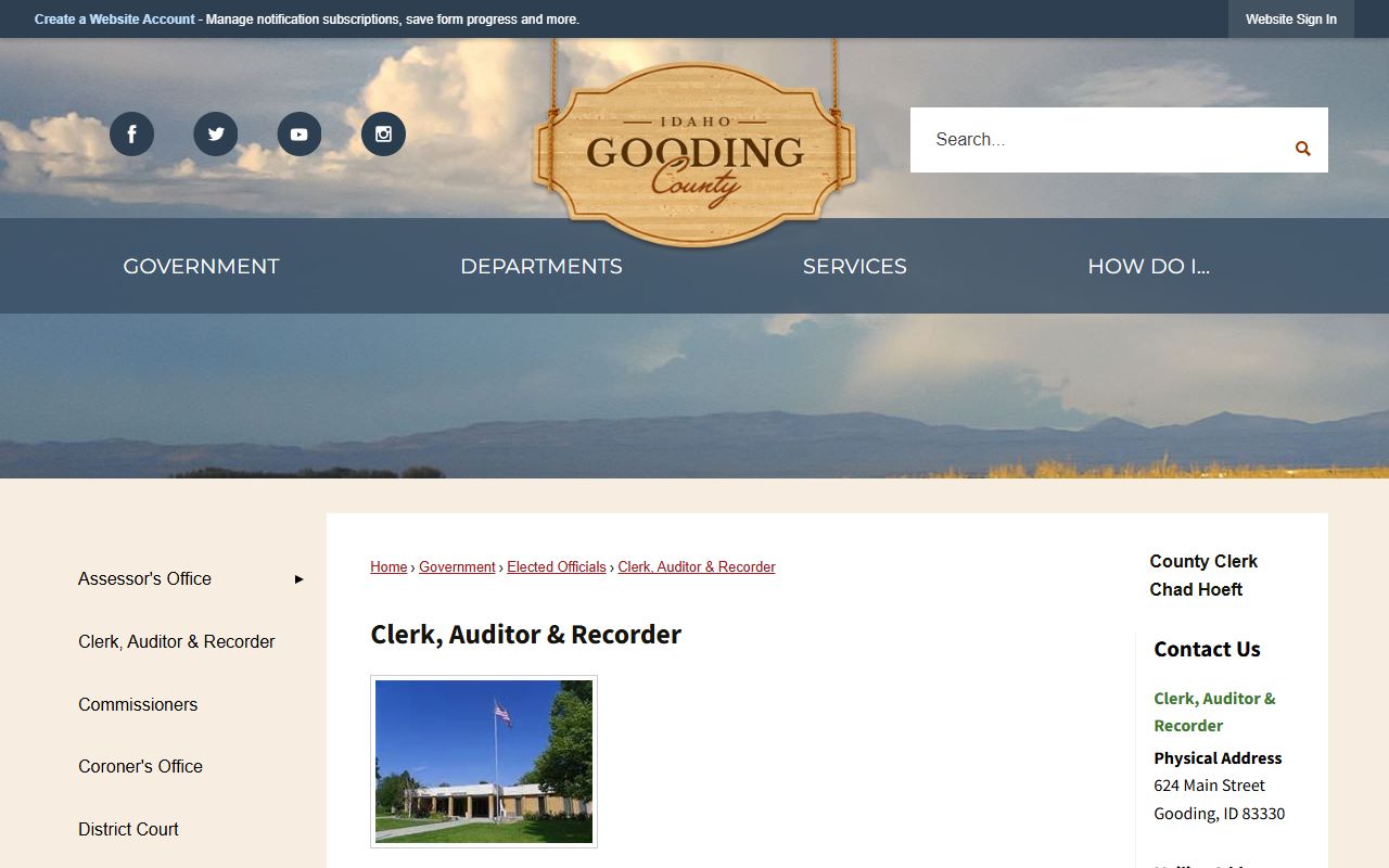 Gooding County Court records Clerk Auditor Recorder office