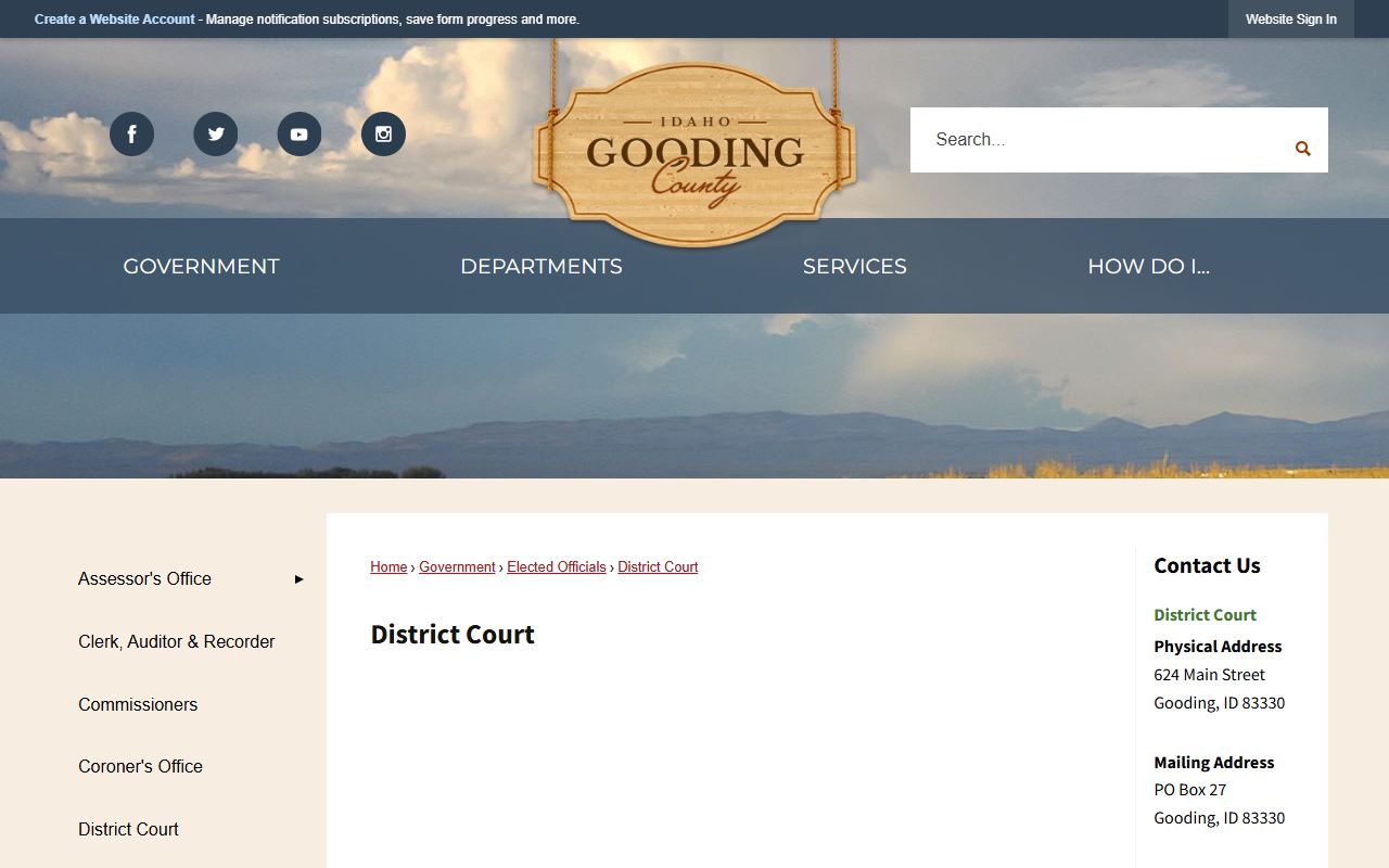 Gooding County Court records District Court contact page