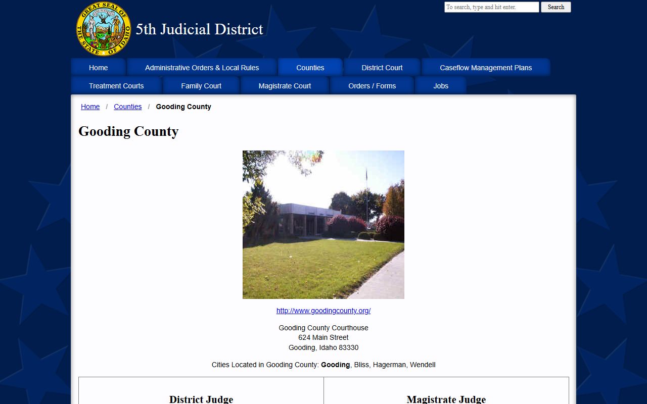 Gooding County Court records Fifth Judicial District Gooding page