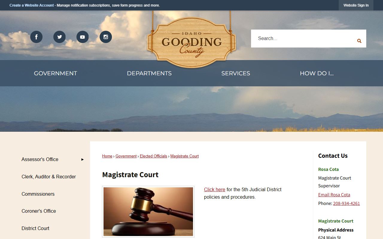 Gooding County Court records Magistrate Court contact page