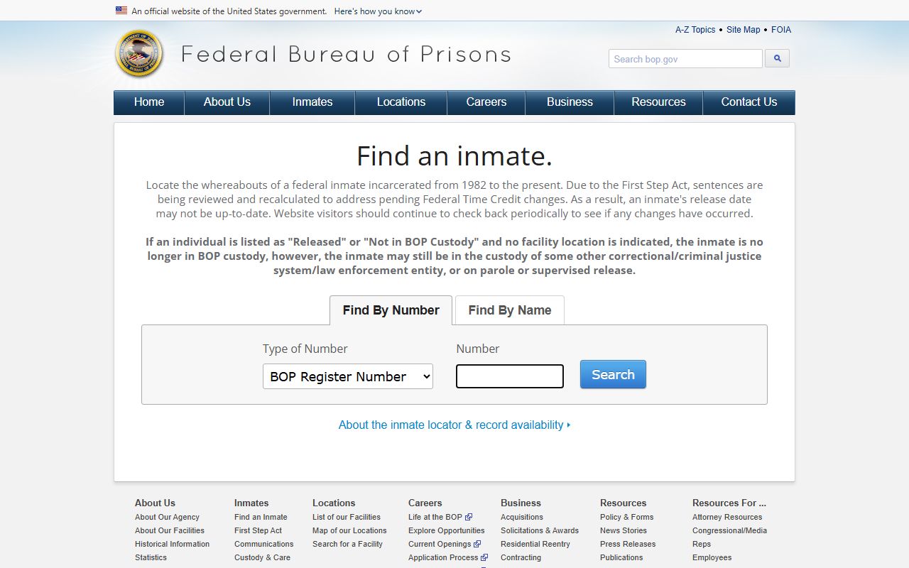 Gooding County inmate search BOP federal inmate locator fields