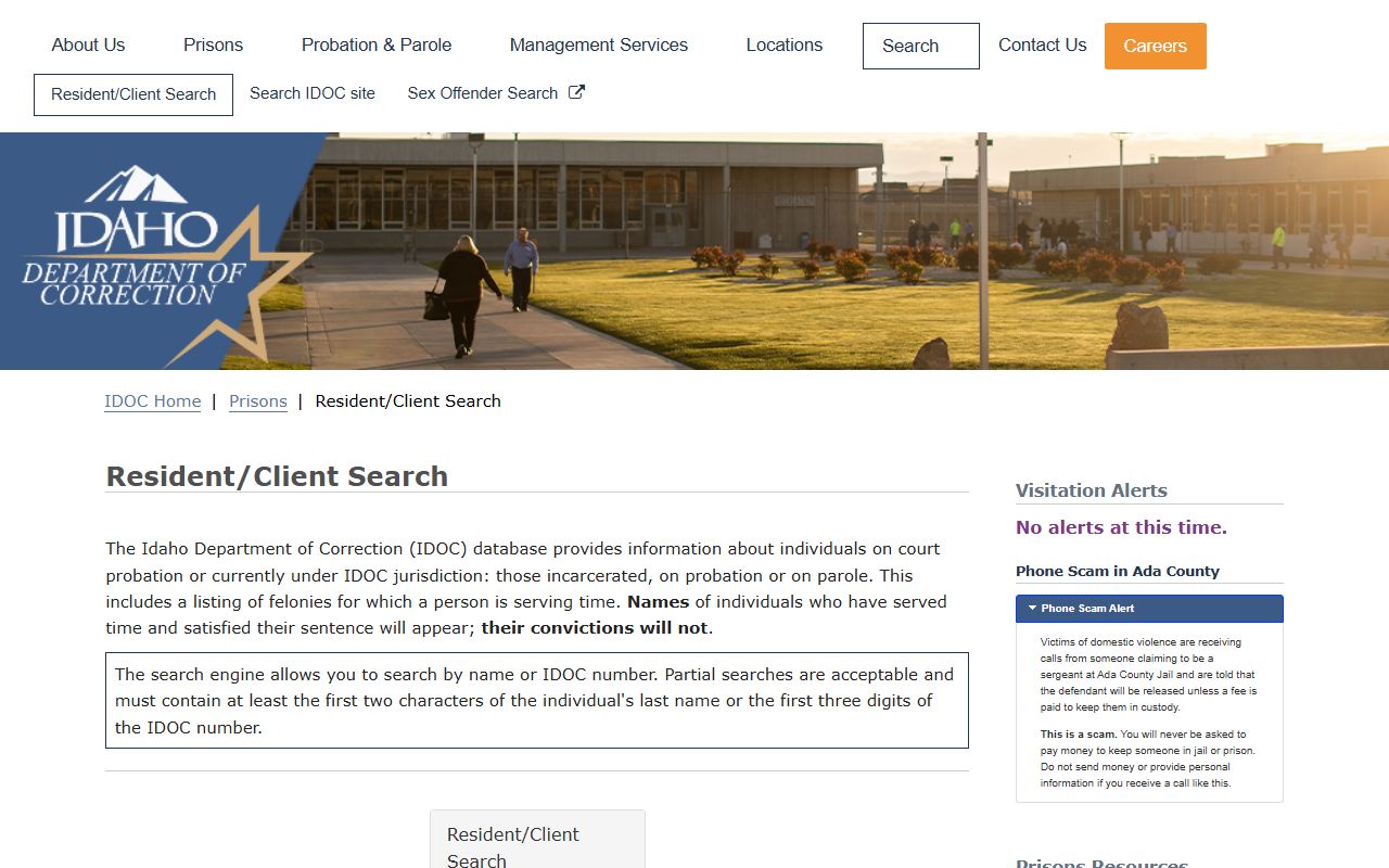 Gooding County inmate search IDOC resident client search fields