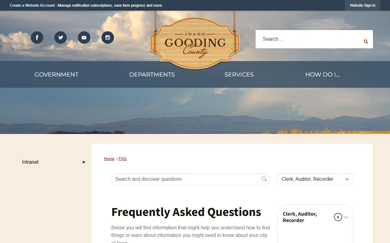 Gooding County marriage records Clerk FAQ requirements
