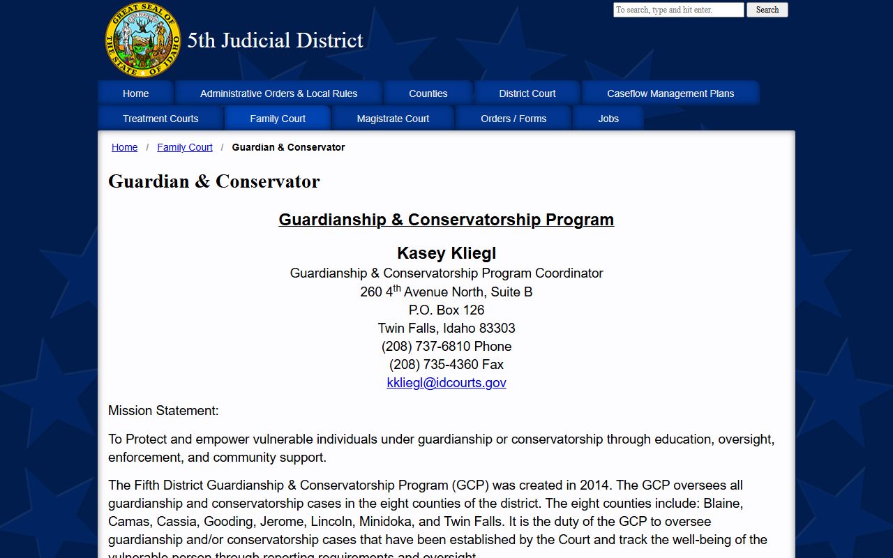 Gooding County probate records Fifth District guardianship conservatorship monitoring