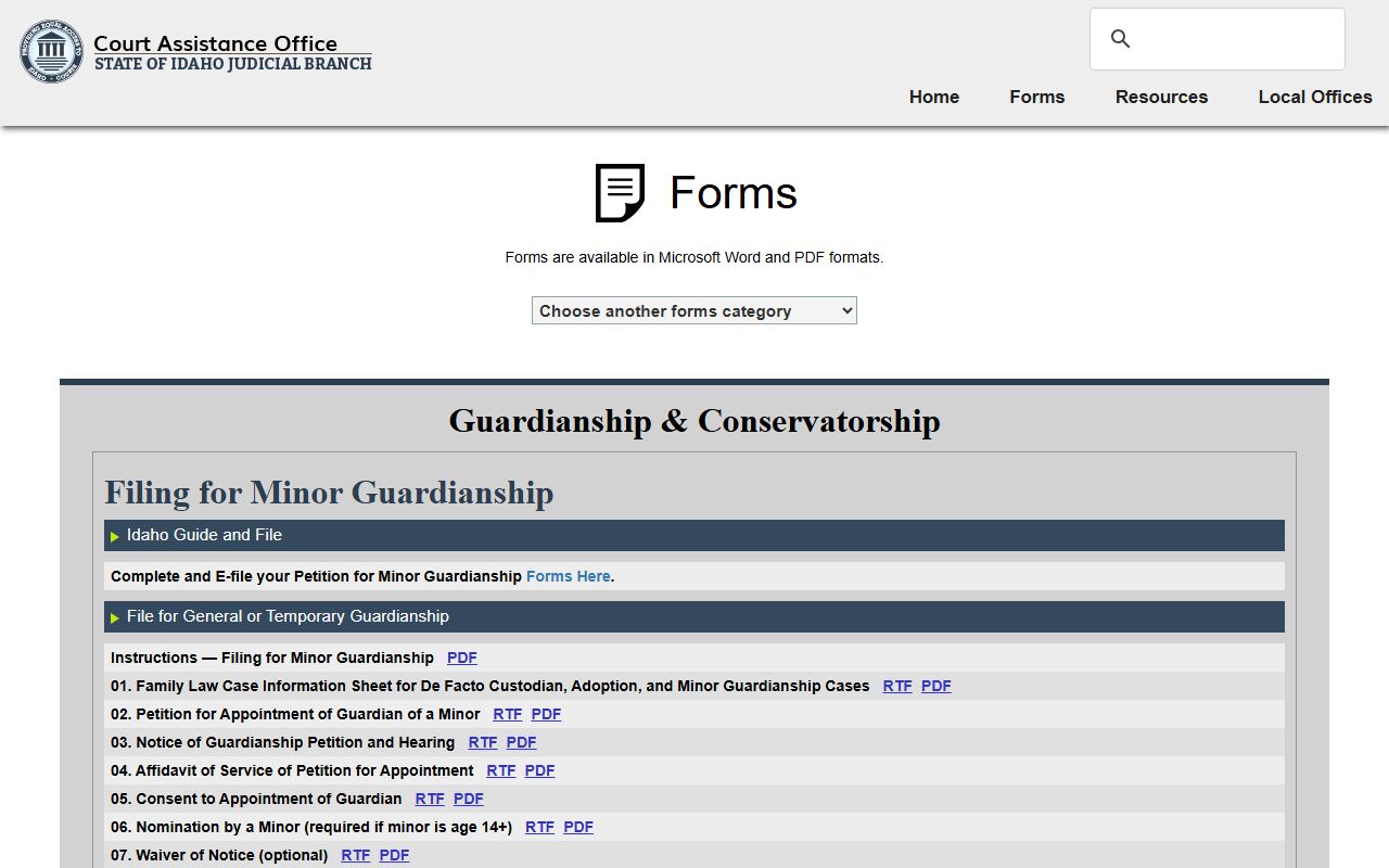 Gooding County probate records Idaho guardianship forms