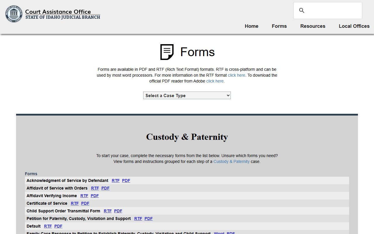 Gooding County probate records Idaho Court Assistance forms